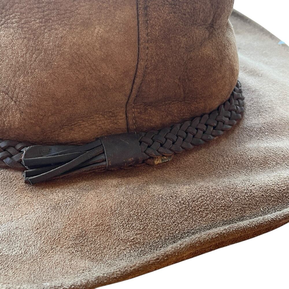 Suede Shearling Rancher Cowboy Hat Men Size 7 1/8 Made in USA Vintage Western - Picture 6 of 15